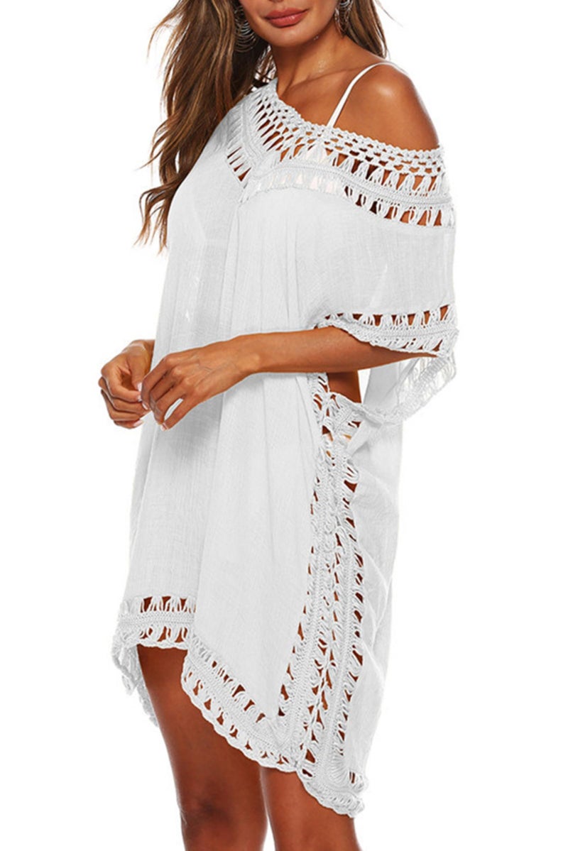 Adisputent Swimsuit Cover Ups for Women Mesh Beach Cover Ups Crochet Chiffon Tassel Bathing Suit Bikini Swim Wear Coverups Dress (White-Plus) - Image 2